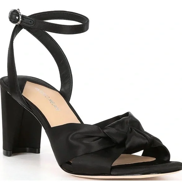 Antonio Milani Tess black satin knotted bow dress sandals Size 6.5 InBox - Picture 4 of 8